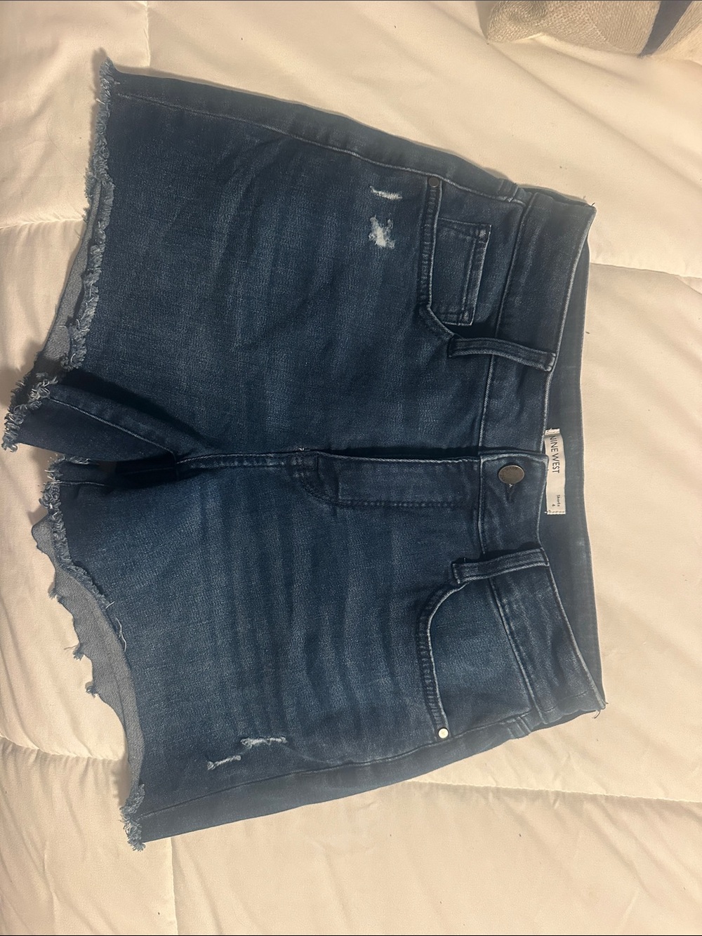 Nine West Dark Blue Distressed Denim Shorts